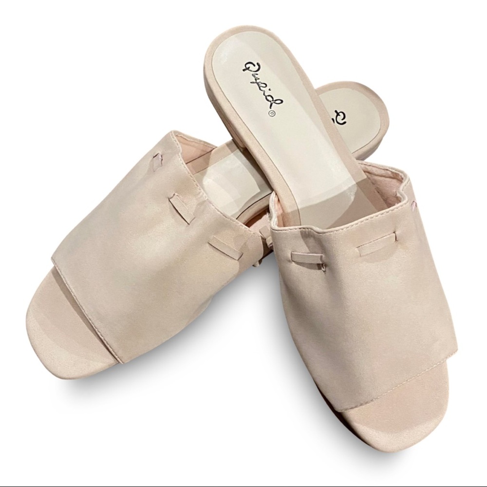 Qupid Nude Nubuck PU Slide On Flats